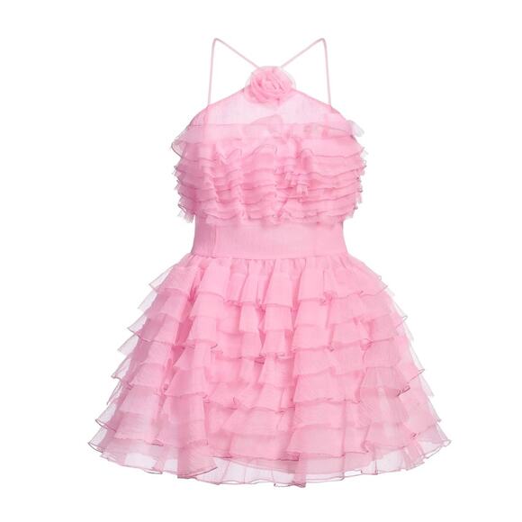 NWT $595 Staud Pink Florian Tiered Ruffle Halter Tulle Organza Minidress Sz 8 - Picture 11 of 16